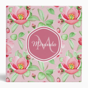 Sweet Pink Apple Blossom Floral With Monogram Binder