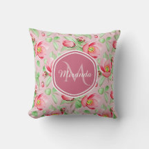Sweet Pink Apple Blossom Floral With Monogram