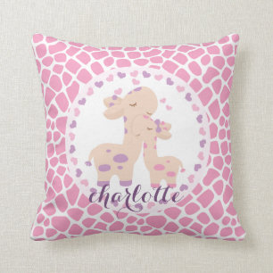 Sweet Pink Baby Girl Giraffe Personalized Throw Pillow