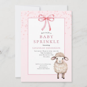 Sweet Pink Baby Sprinkle with Bow & Cute Lamb  Invitation