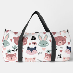 Sweet Pink Bear Fox And Bunny Forest Duffle Bag