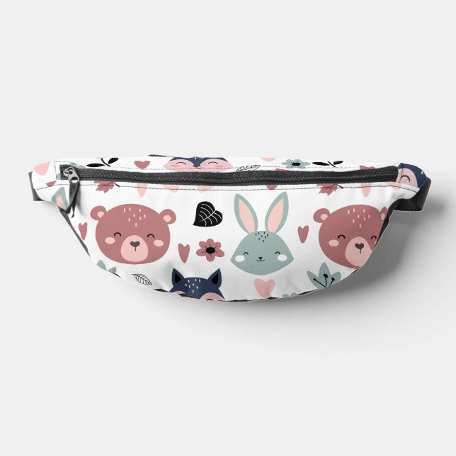Sweet Pink Bear Fox And Bunny Forest Fanny Pack (Lay Down)