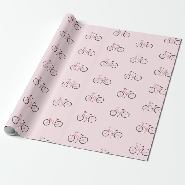 Sweet pink bicycles on pastel blush wrapping paper (Unrolled)