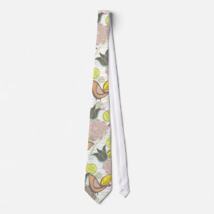 Sweet Pink Birds Floral Garden Spring Flowers Tie