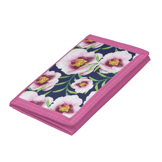 Sweet pink blue poppy vintage floral pattern tri-fold wallets