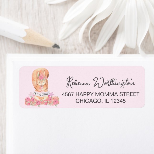 Sweet Pink Boho Squirrel Girl Baby Announcement  (Insitu)