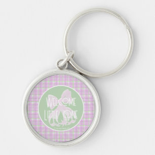 Sweet Pink bow and plaid Welcome Little One Keychain