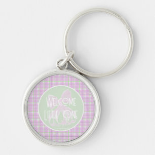 Sweet Pink bow and plaid Welcome Little One Keychain
