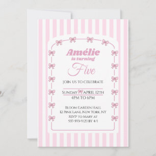 Sweet Pink Bow Coquette Fifth Birthday Party Invitation
