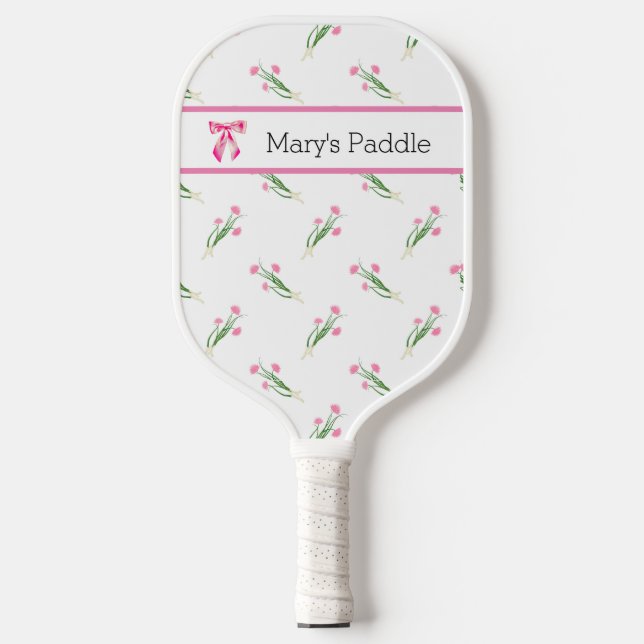 SWEET Pink Bow Wildflowers Personalized Pickleball Paddle (Front)