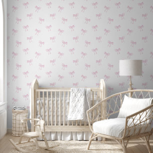 Sweet Pink Bows Watercolor Baby Girl Nursery  Wallpaper