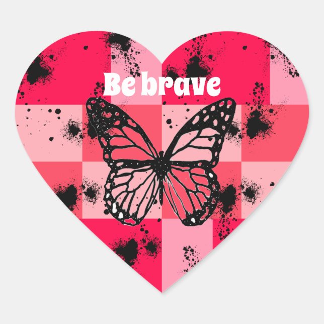 Sweet pink butterfly blooming heart sticker (Front)