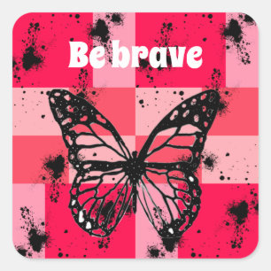 Sweet pink butterfly blooming square sticker