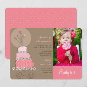 Sweet Pink Cake Girl Birthday Party Photo Invite