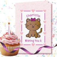 Sweet Pink Cat Cartoon Adorable Kitten Birthday