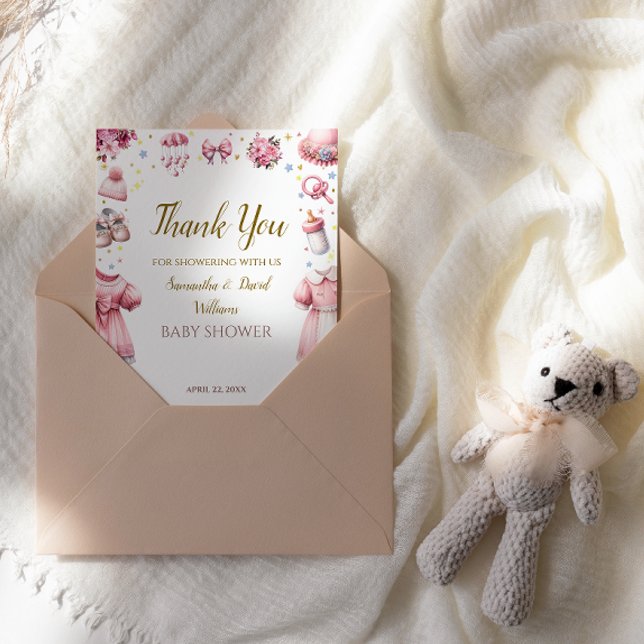 Sweet Pink Charming Baby Shower Floral Thank You Card (Creator Uploaded)