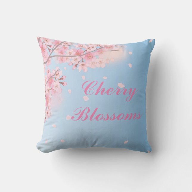 Sweet pink cherry blossoms with your name throw pillow (Front)