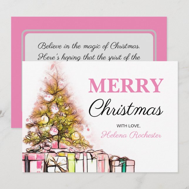 Sweet Pink Christmas Tree & Presents Holiday (Front/Back)