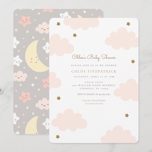 Sweet Pink Clouds Baby Shower Invitation Pink (Front/Back)