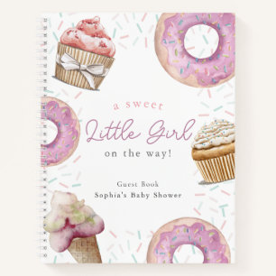 Sweet Pink Cupcake & Doughnut Baby Shower Guest Bo Notebook