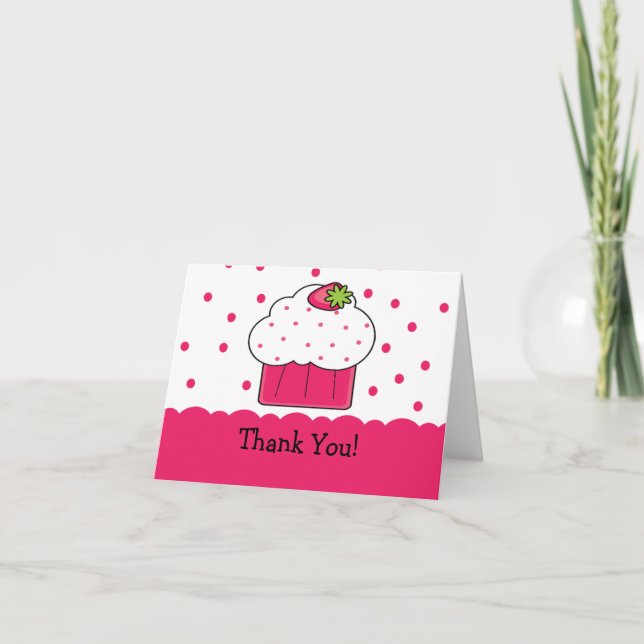 Sweet Pink Cupcake Thank You Note Card (Front)