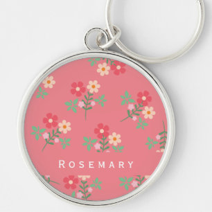 Sweet Pink Daisy Bouquet Retro Boho  Keychain