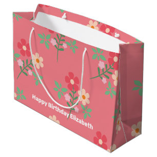 Sweet Pink Daisy Bouquet Retro Pattern Customized Large Gift Bag