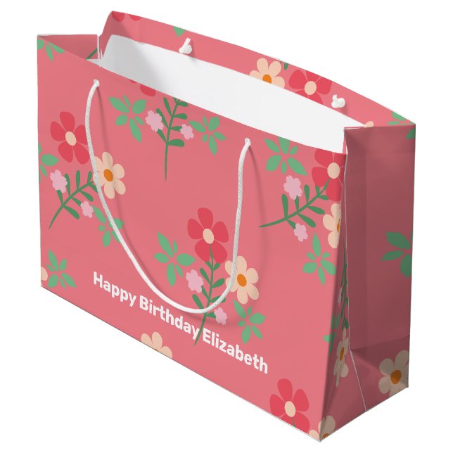 Sweet Pink Daisy Bouquet Retro Pattern Customized Large Gift Bag (Back Angled)