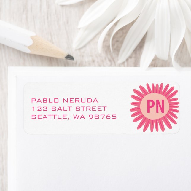 Sweet Pink Daisy CUSTOM INITIALS Mailing Address (Insitu)