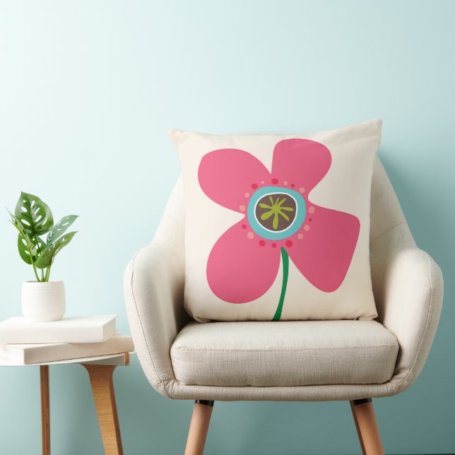 Sweet Pink Daisy Pop Cute Summer Flowers Pattern Throw Pillow (Chair)