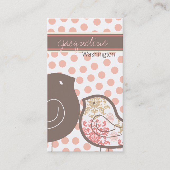 Sweet Pink Damask Chicks Polka Dots Whimsical Business Card (Front)