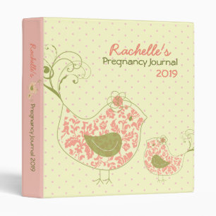 Sweet Pink Damask Mom & Baby Bird Swirls Journal Binder