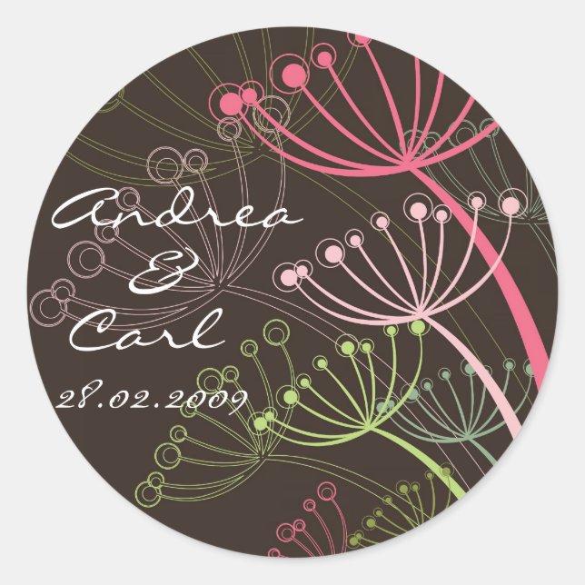 Sweet Pink Dandelions Chic Summer Wedding Sticker (Front)