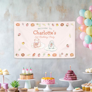 Sweet pink desserts kids birthday party welcome banner