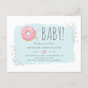 Sweet Pink Donut Sprinkle Modern Oh Baby Shower Invitation Postcard