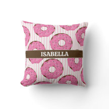 Sweet Pink Donut Throw Pillow