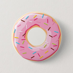 Sweet pink doughnuts with sprinkles toppings 2 inch round button