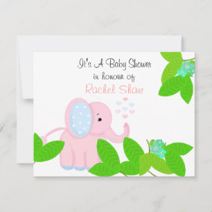 Sweet Pink Elephant Baby Shower Invitation