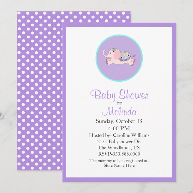 Sweet Pink Elephant Baby Shower Invitation (Front/Back)