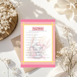 Sweet Pink Elephant  Baby Shower Trivia Game