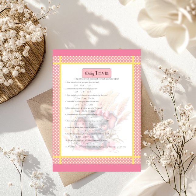 Sweet Pink Elephant  Baby Shower Trivia Game (Creator Uploaded)