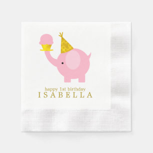 Sweet Pink Elephant Birthday Party Napkin