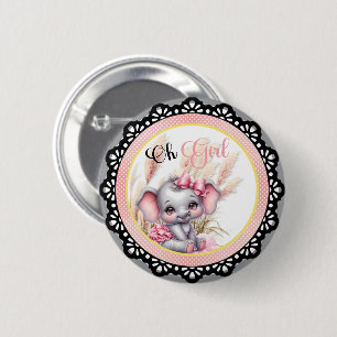 Sweet Pink Elephant - Peanut Smiles  2 Inch Round Button