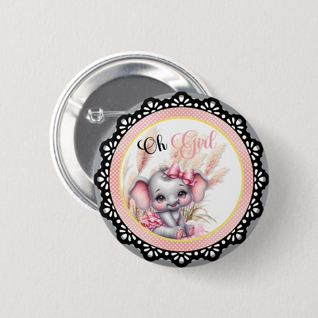 Sweet Pink Elephant - Peanut Smiles  2 Inch Round Button (Front & Back)