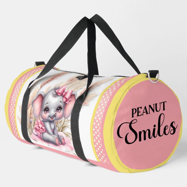 Sweet Pink Elephant - Peanut Smiles   Duffle Bag (Left Corner)