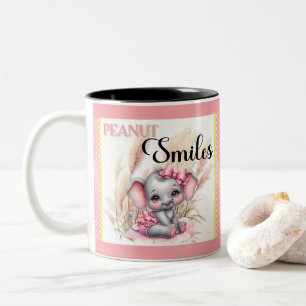 Sweet Pink Elephant - Peanut Smiles Two-Tone Coffee Mug