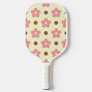 Sweet Pink Floral and Brown Polkadot Retro Pickleball Paddle