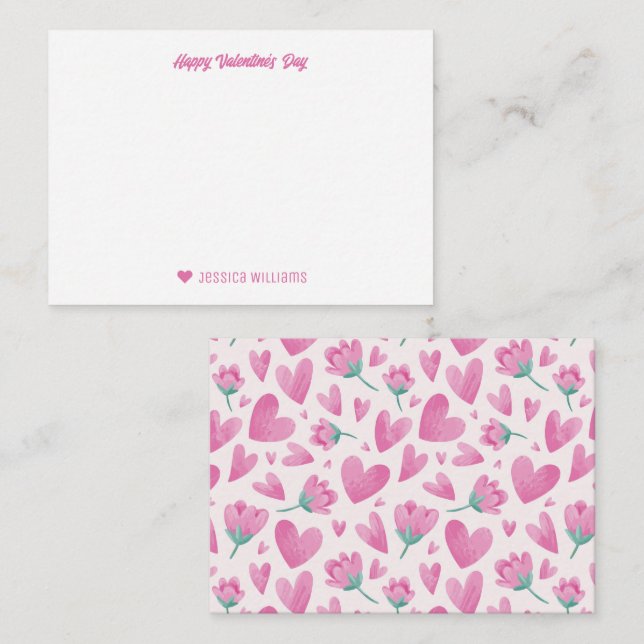 Sweet Pink Floral Heart Pattern Valentine's Day Card (Front/Back)