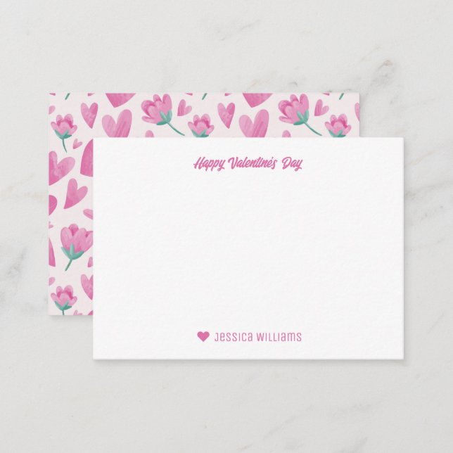 Sweet Pink Floral Heart Pattern Valentine's Day Card (Front/Back)
