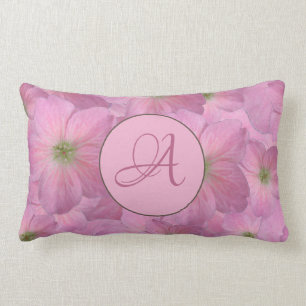 Sweet Pink Flowers with Custom Monogram Lumbar Pillow